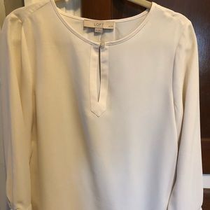 Loft Ivory blouse with ruffle sleeve